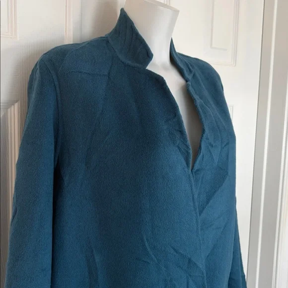 ZARA TEAL BLUE WOOL BLEND LONGLINE HAND-MADE 1 BUTTON CLOSURE DRESS COAT SZ MED - Picture 8 of 12